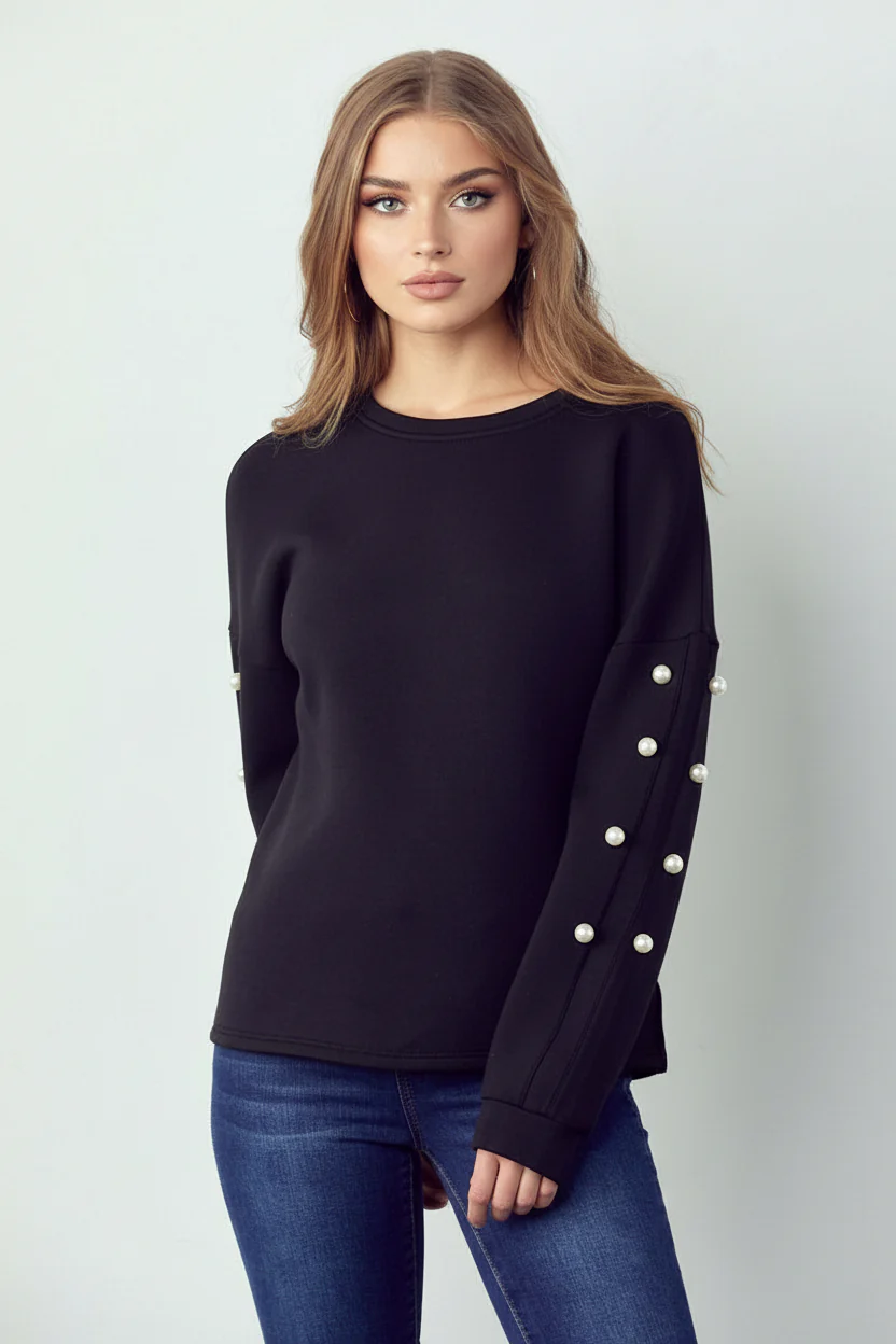 Katri Stretch French Scuba Pearl Top - Image 47