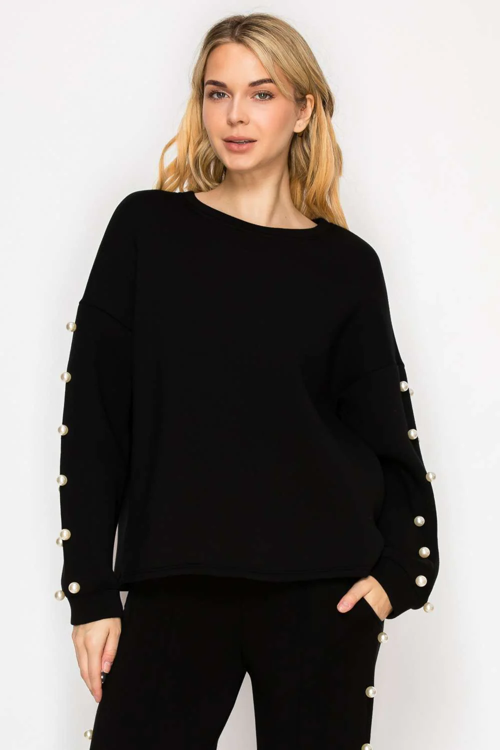 Katri Stretch French Scuba Pearl Top - Image 5