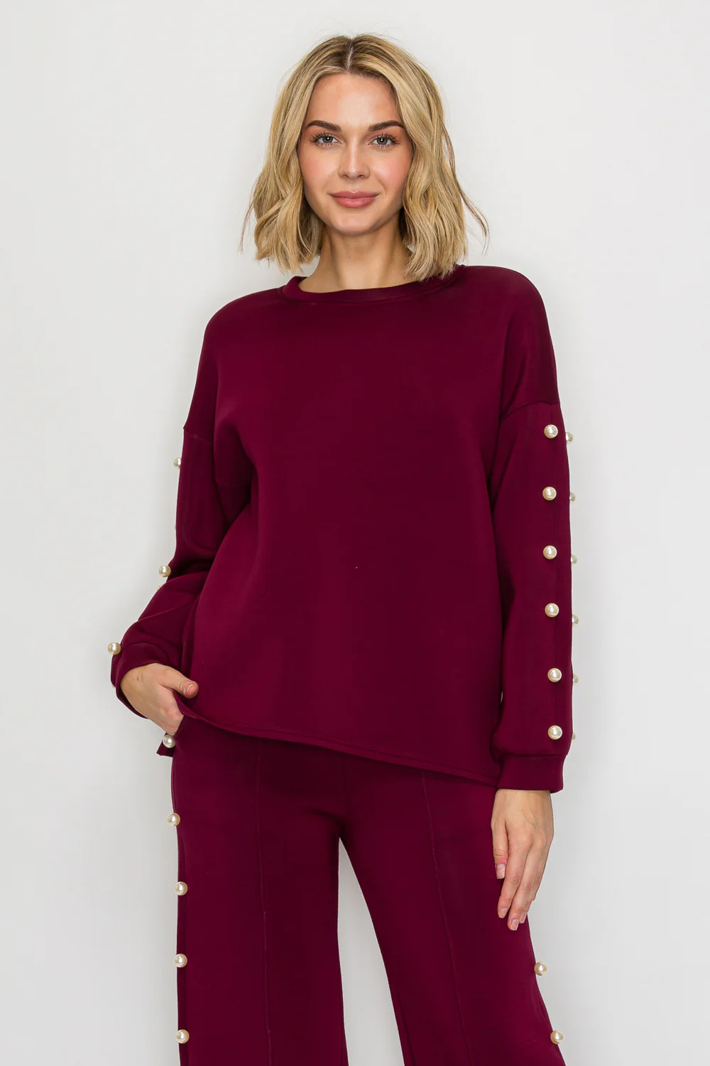 Katri Stretch French Scuba Pearl Top - Image 9