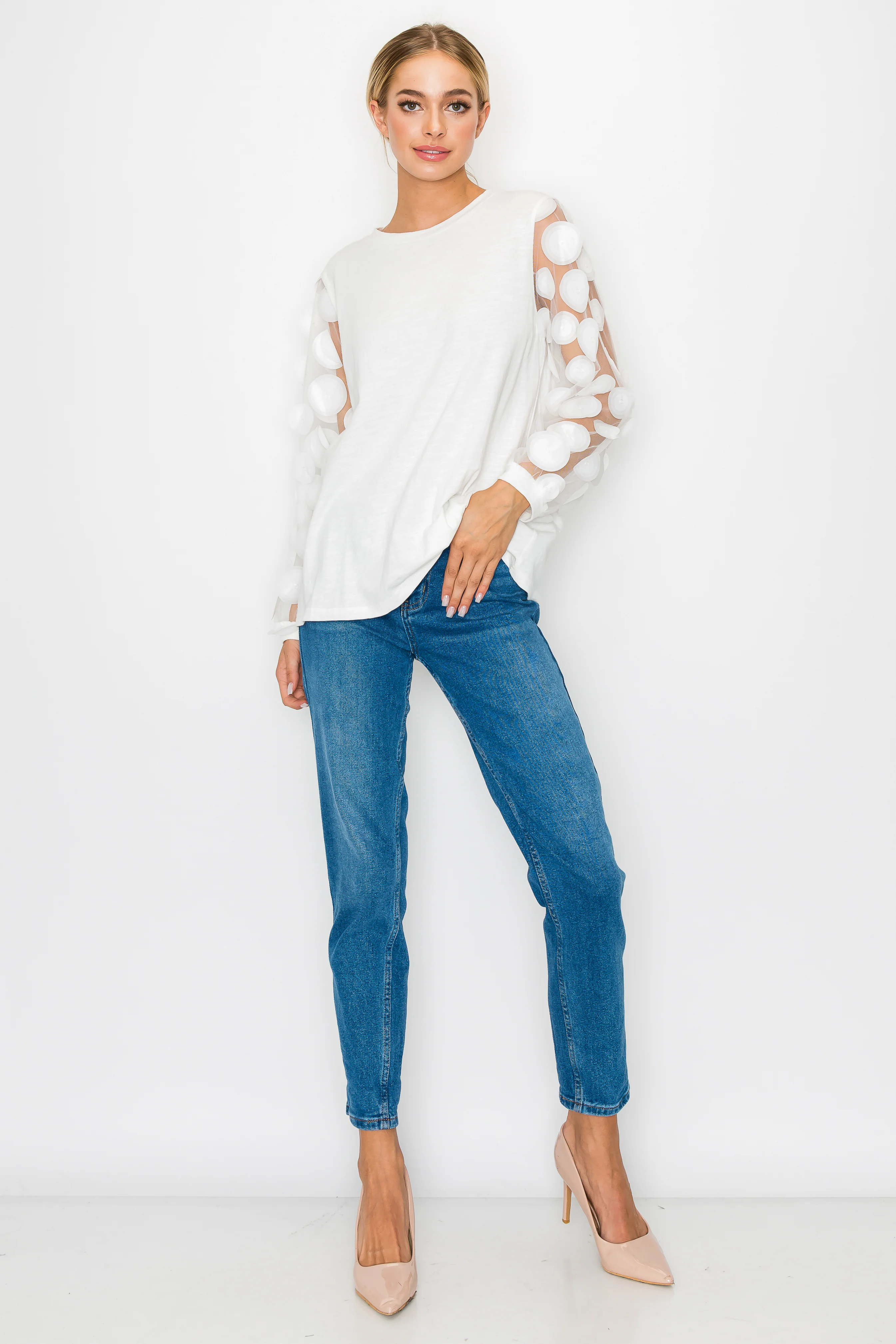 Rinna Pointe Knit Top with Mesh Lace Circle - Image 13