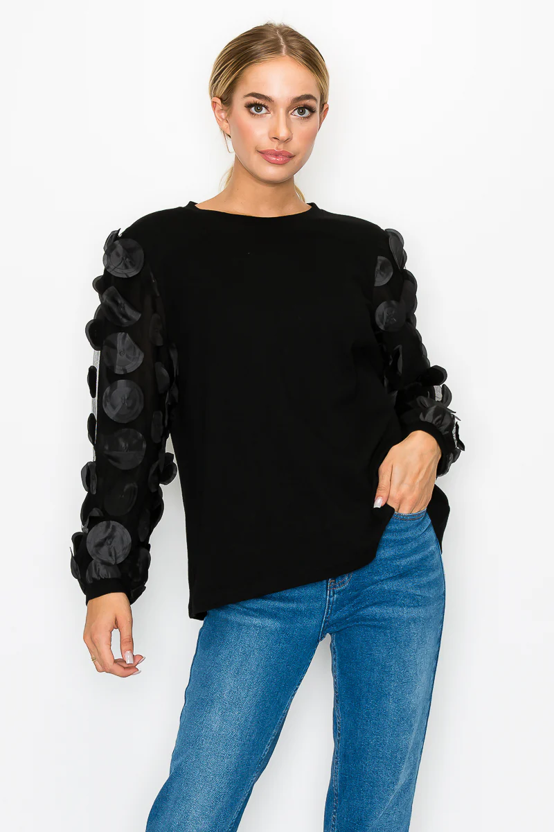 Rinna Pointe Knit Top with Mesh Lace Circle - Image 3