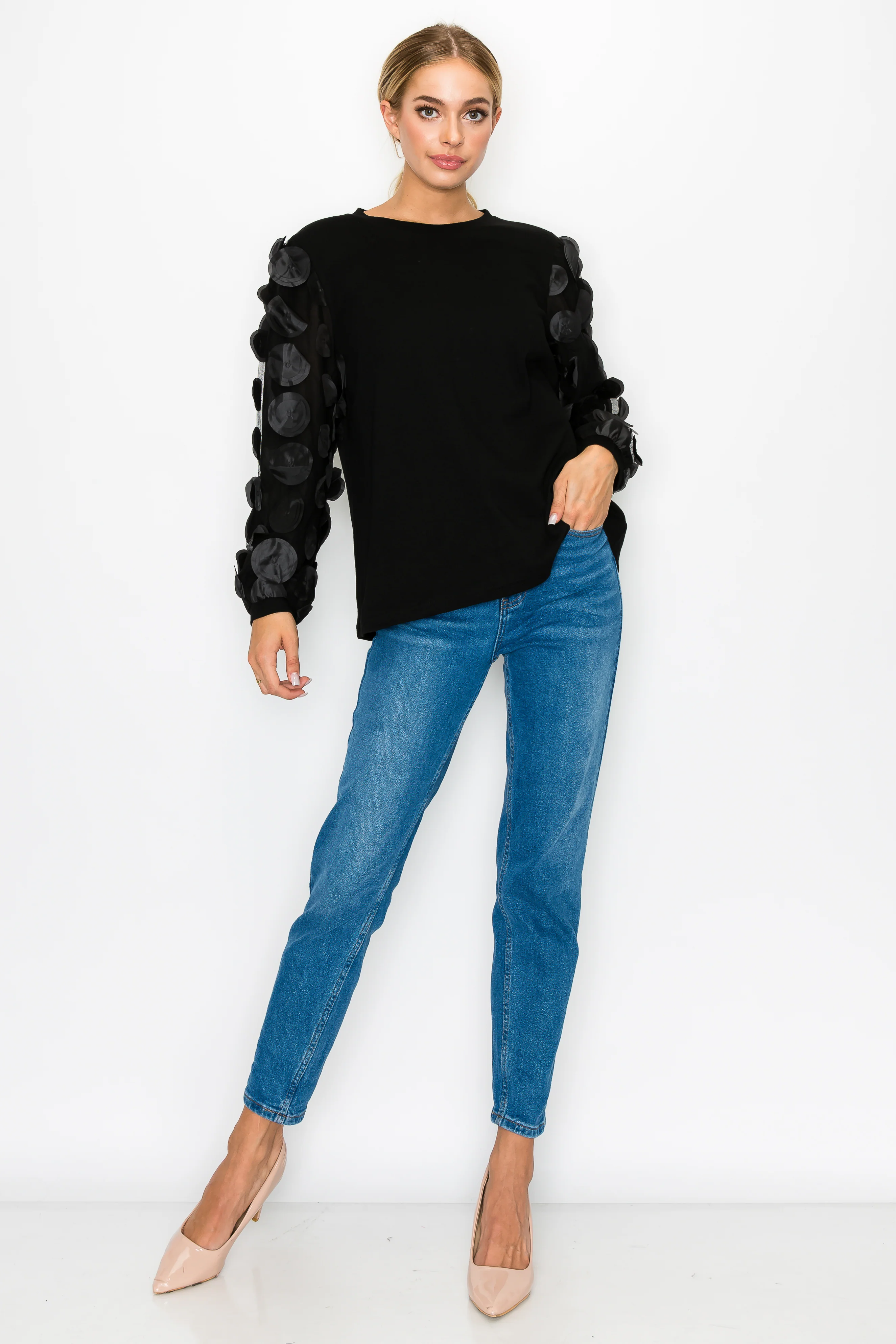 Rinna Pointe Knit Top with Mesh Lace Circle - Image 6