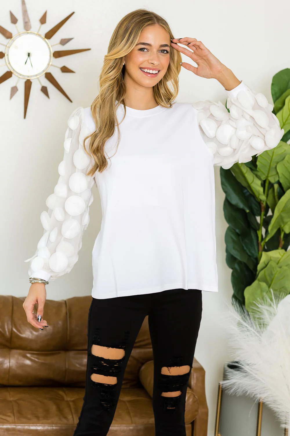 Rinna Pointe Knit Top with Mesh Lace Circle - Image 9