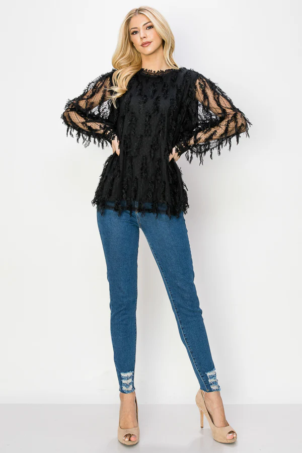 Whitney Woven Feathered Top - Image 4